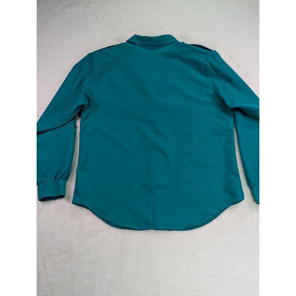 Dianne Von Furstenberg Size 12 Teal Green Safari Style Button Up Blouse VTG 80's - Picture 11 of 16